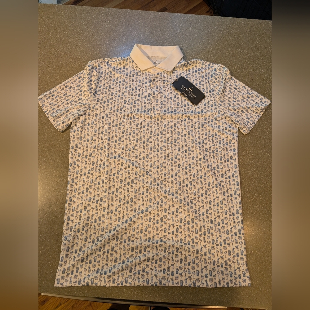 Grayson & Dunn Golf Polo Shirt Mens Small Drinks All Over Print New White NWT